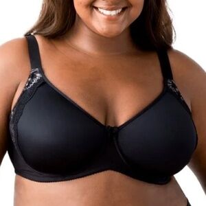 NEW Elila Molded & Lace Underwire Full Coverage T-Shirt Bra 2911 Black & Silver